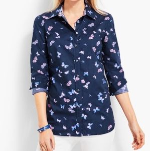 Talbots Dark Blue Shirt with Butterfly Design